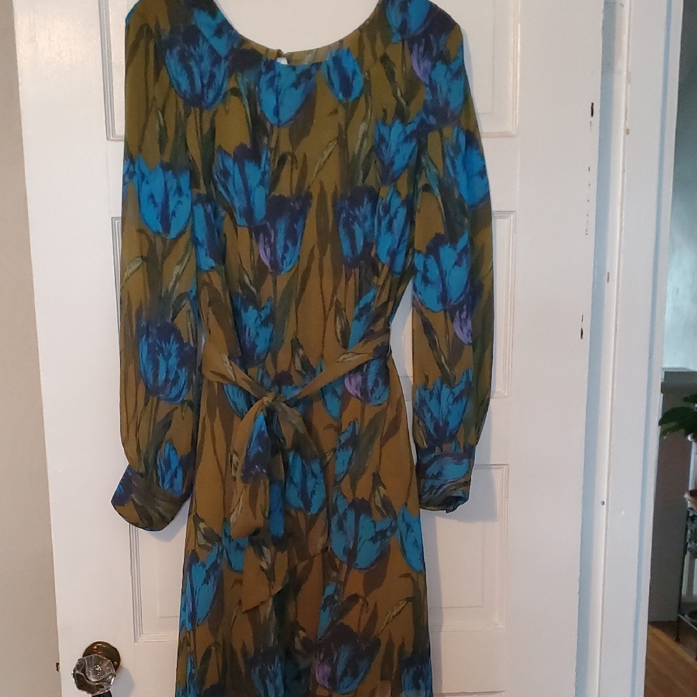 Isaac Mizrahi Long Sleeve Dress - Blue and Olive